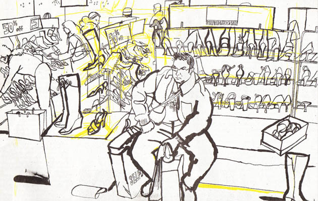 lucinda rogers black and white ink illustration guardian shoe sale john lewis london