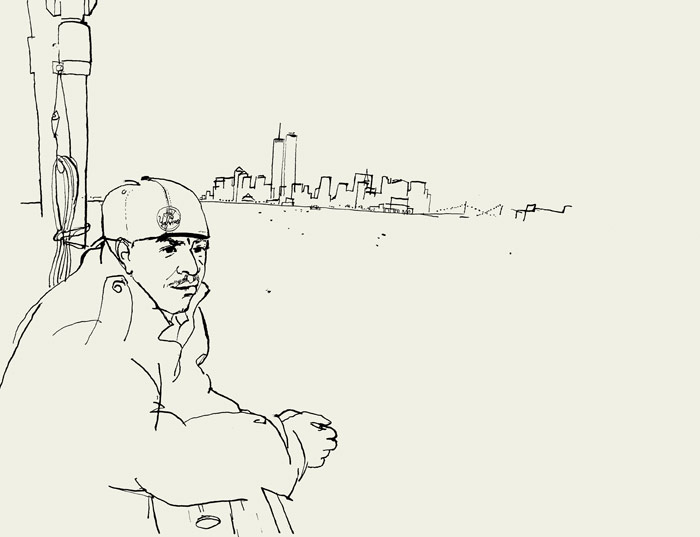 lucinda rogers ink drawing new york cityskyline portrait staten island ferry